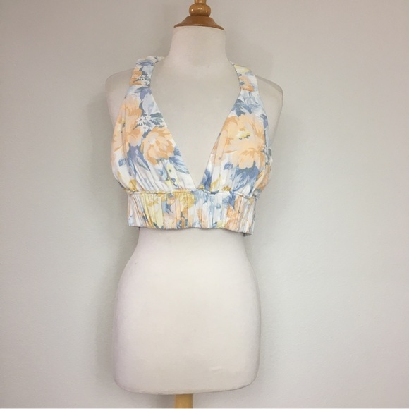 Abercrombie & Fitch Tops - NWT Abercrombie & Fitch Blue Orange Yellow Floral Linen Cropped Top Size L